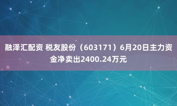 融泽汇配资 税友股份（603171）6月20日主力资金净卖出2400.24万元
